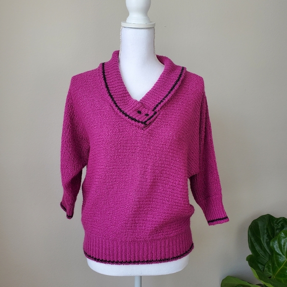 Gitano Womens Vintage Magenta Collared Knit Sweater 3/4 Sleeve V-neck Shawl SzS - Picture 9 of 13